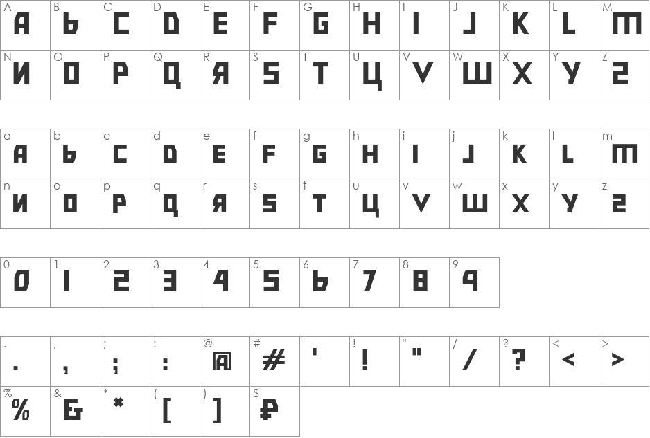 Bolshevik font character map preview