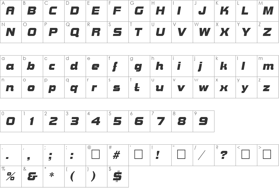 Bolt font character map preview