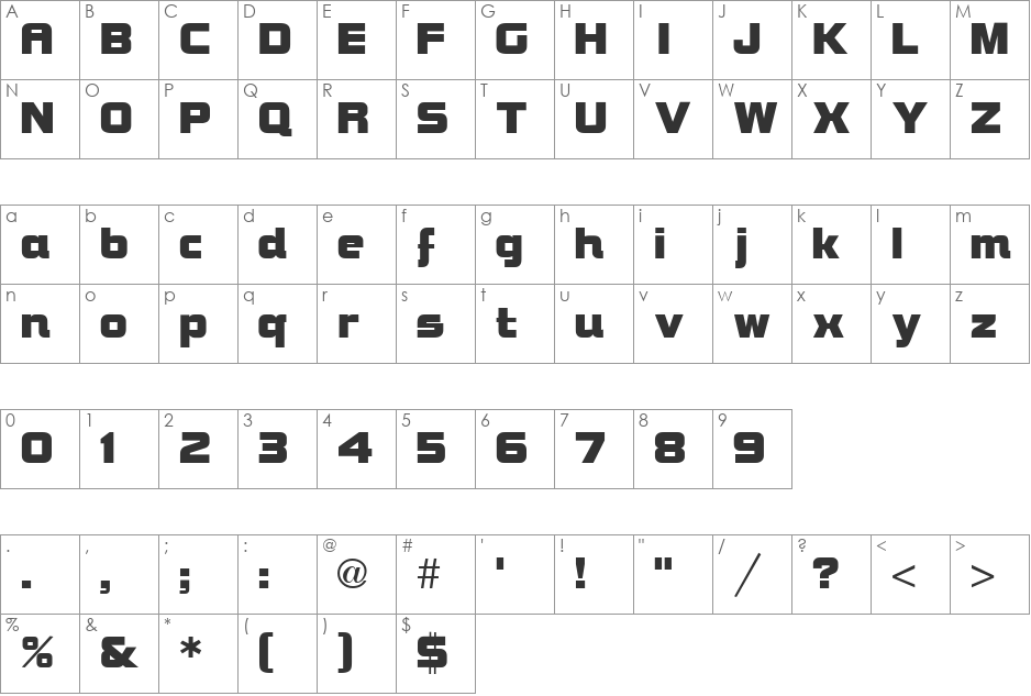 Bolt Bold font character map preview
