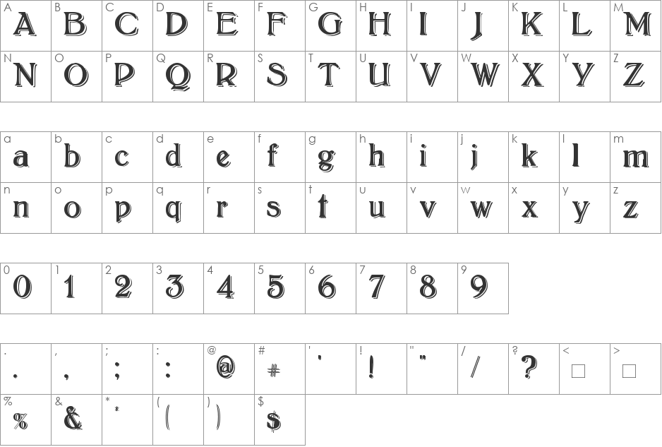 BoltonShadowed font character map preview