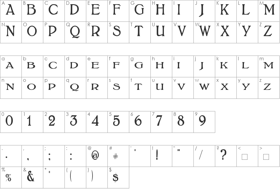 BoltonTitling font character map preview