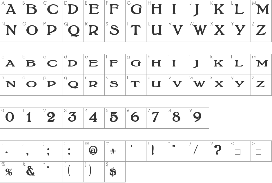 BoltonTitlingBold font character map preview