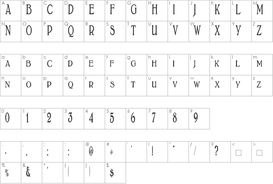 BoltonTitlingElongated font character map preview