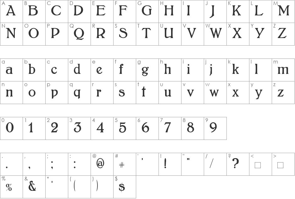 BoltonTitlingShadowed font character map preview