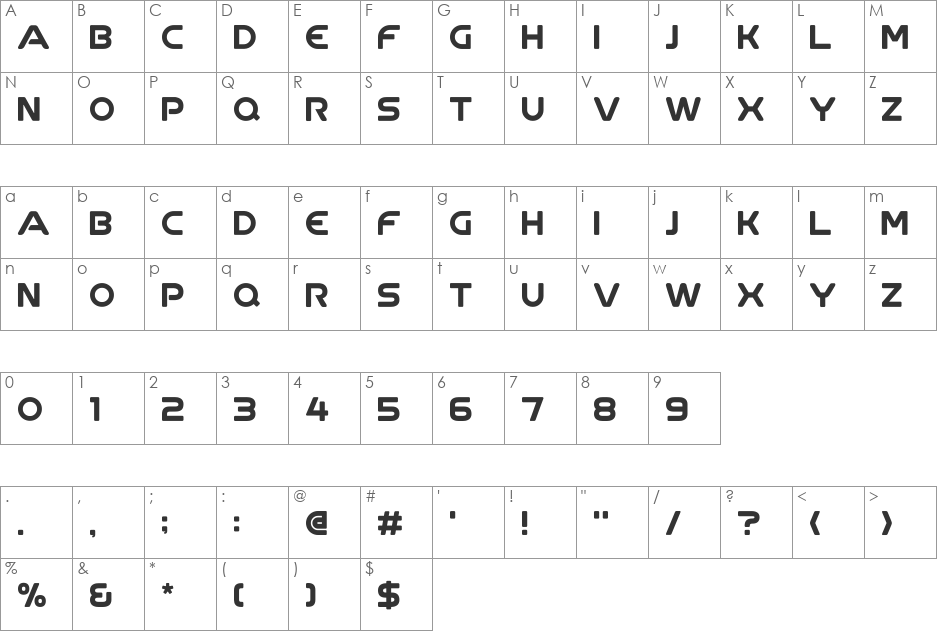 Bolzanado font character map preview