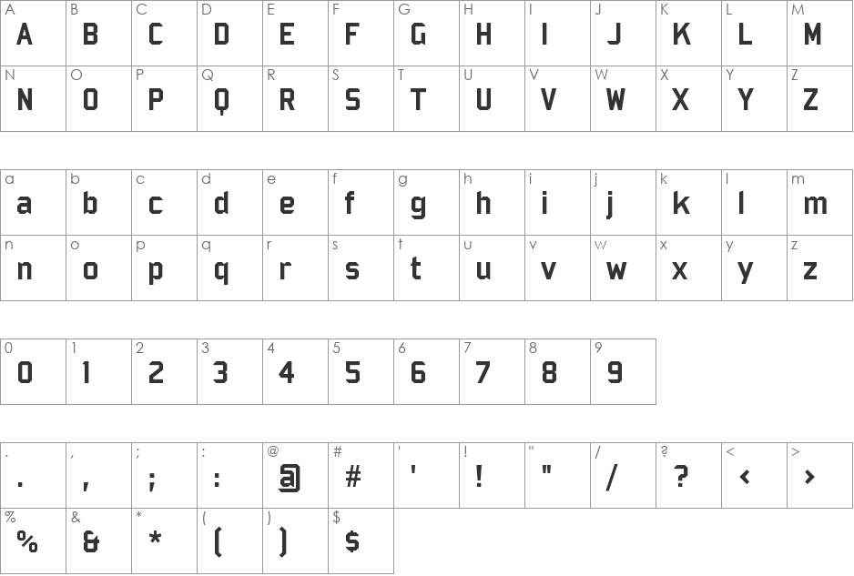 Bombardier font character map preview