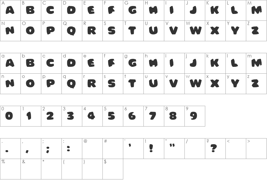 Bomberman font character map preview