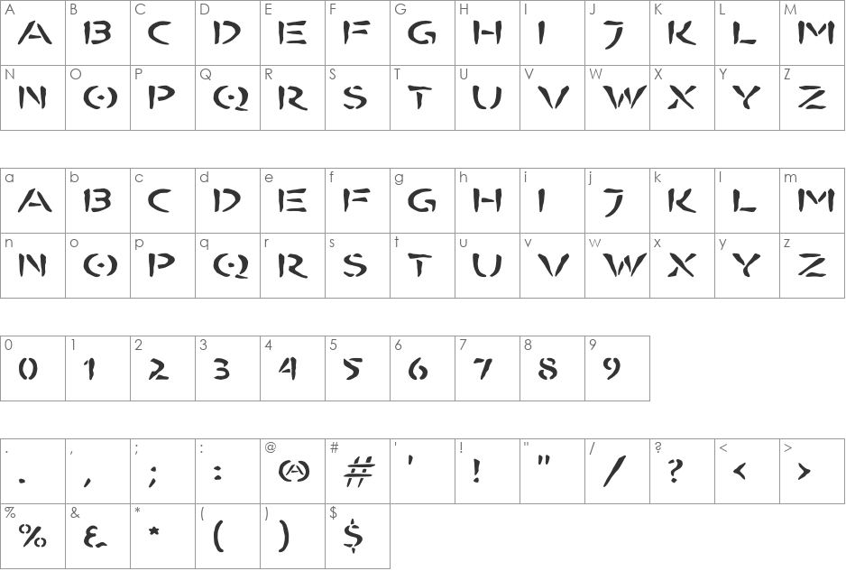 BOMBORA font character map preview