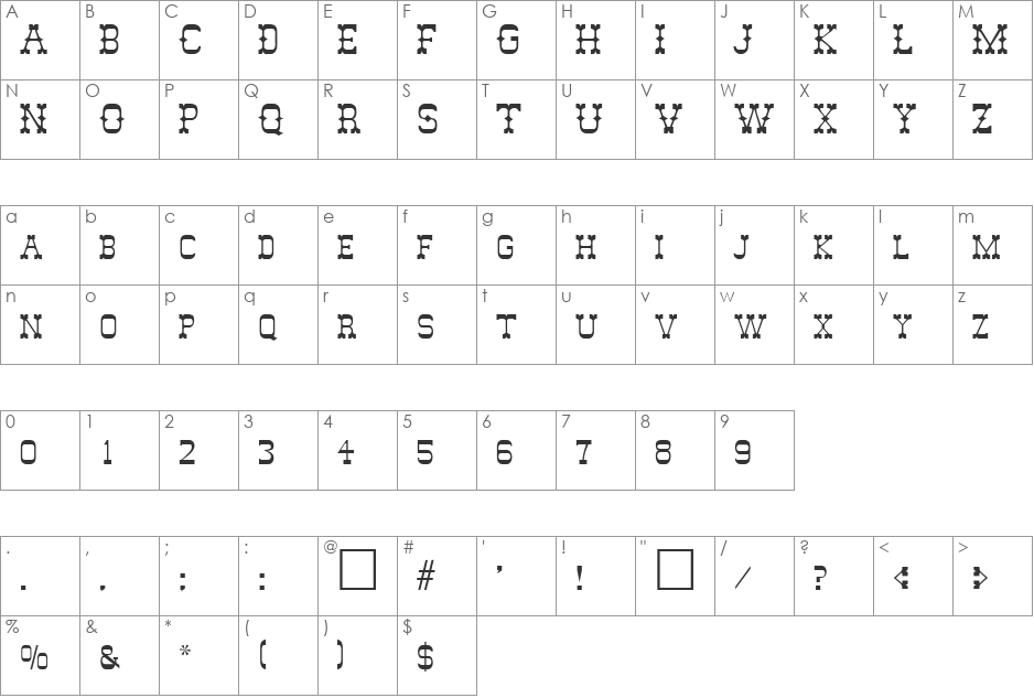 Bonanza font character map preview