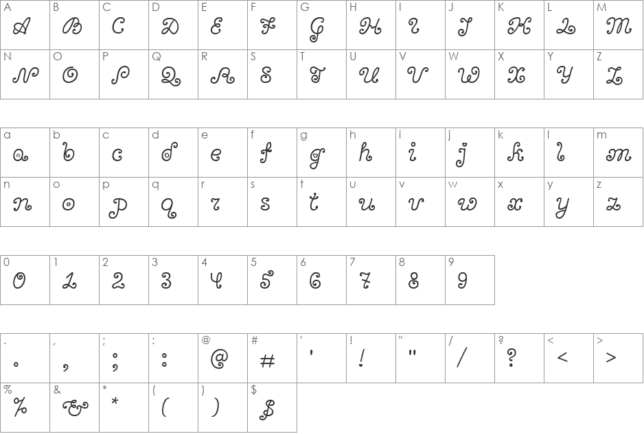 Bonbon font character map preview