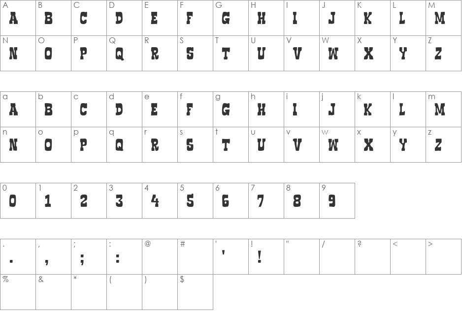 Boncegro FF 4F font character map preview