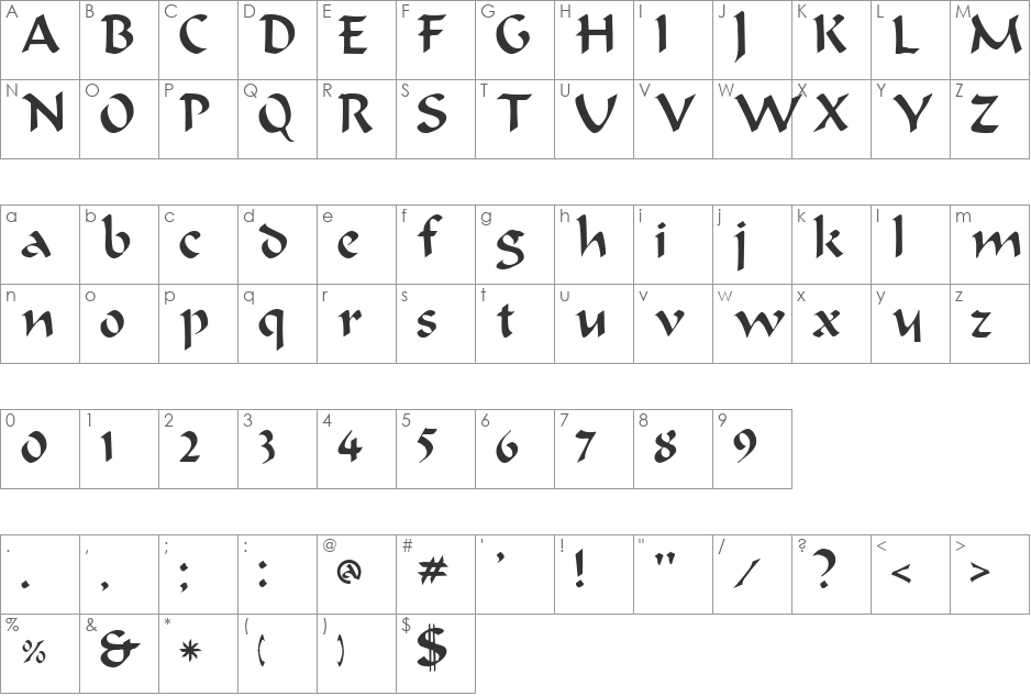 BONDEA font character map preview