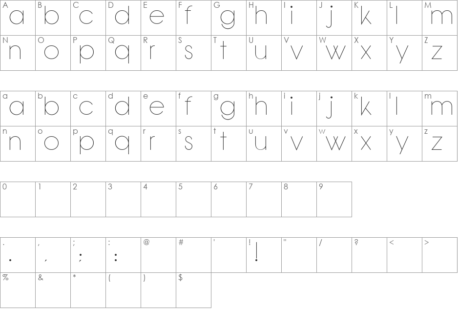 Bondoluo Peek font character map preview