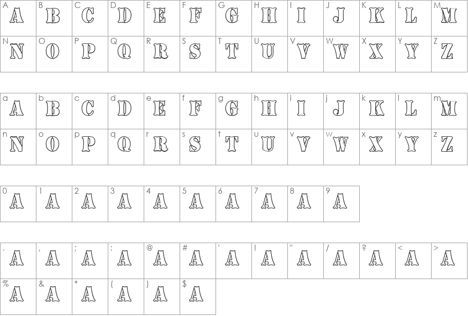 Boneyard Army font character map preview