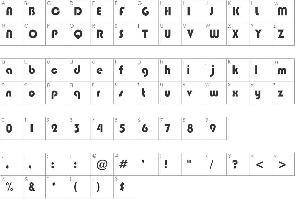 BongoBlack font character map preview