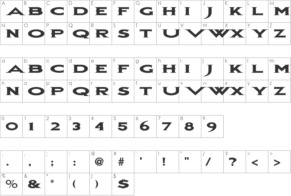 BonJovi font character map preview