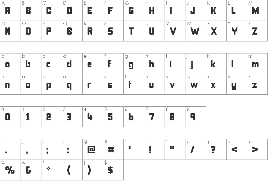 Bonk font character map preview