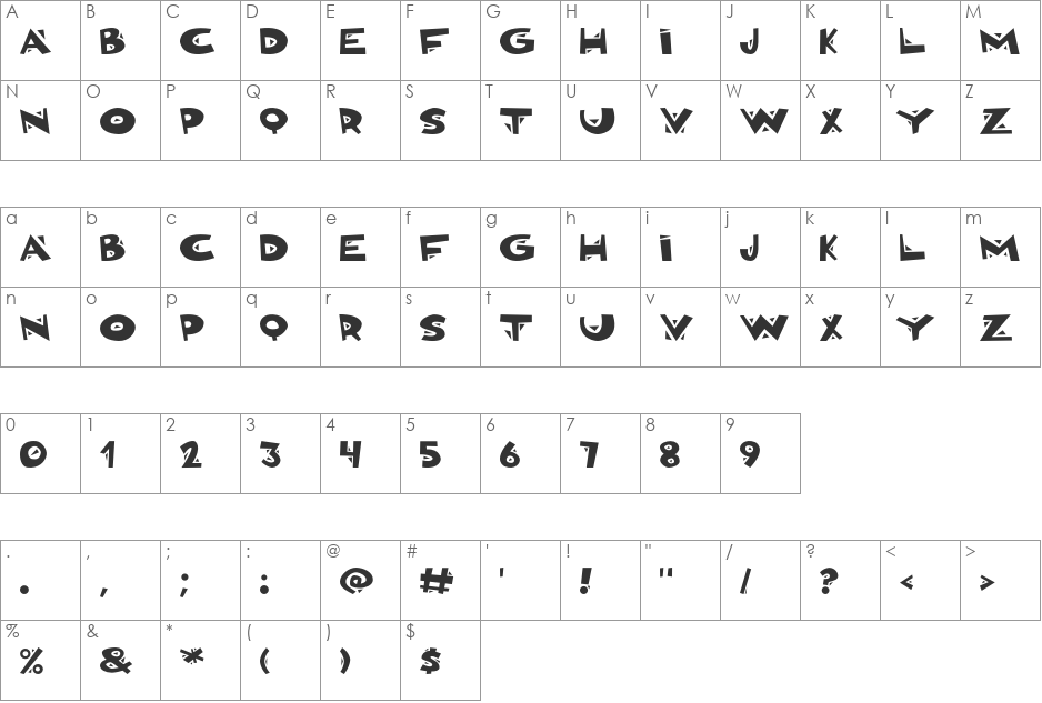 Bonkers font character map preview