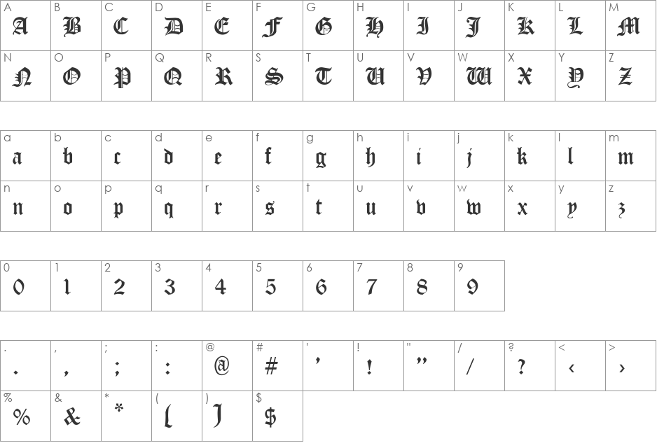 Bonoster_Black-Light font character map preview