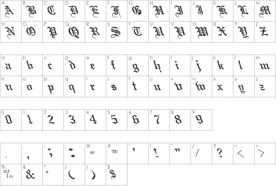 BoobShellText125 font character map preview