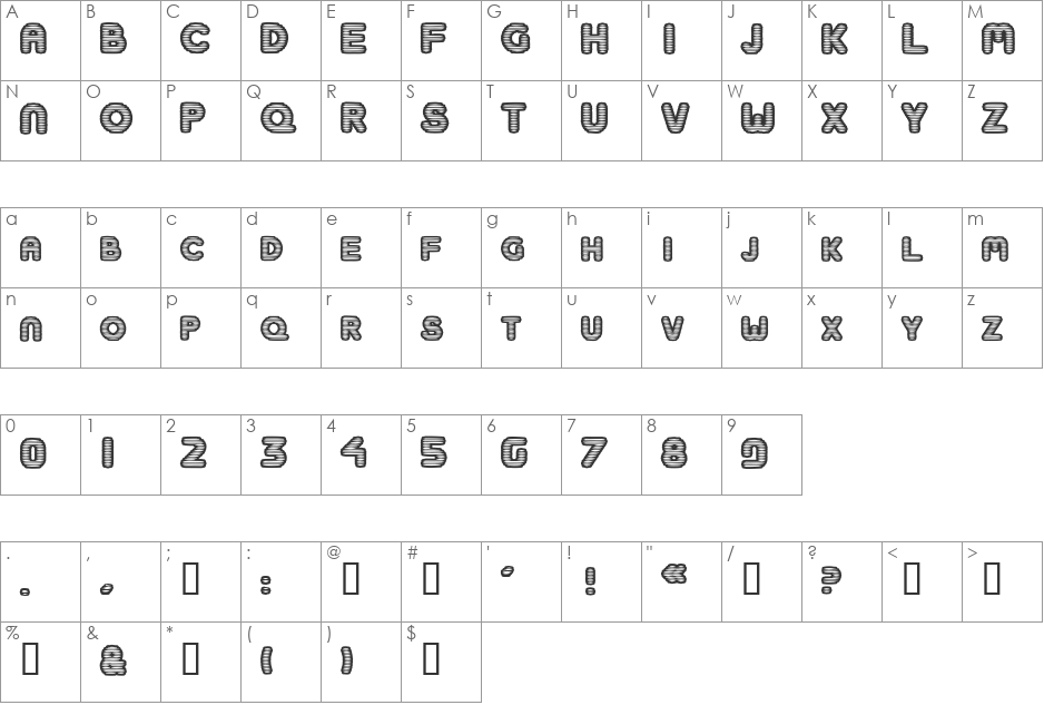 BoobToob font character map preview
