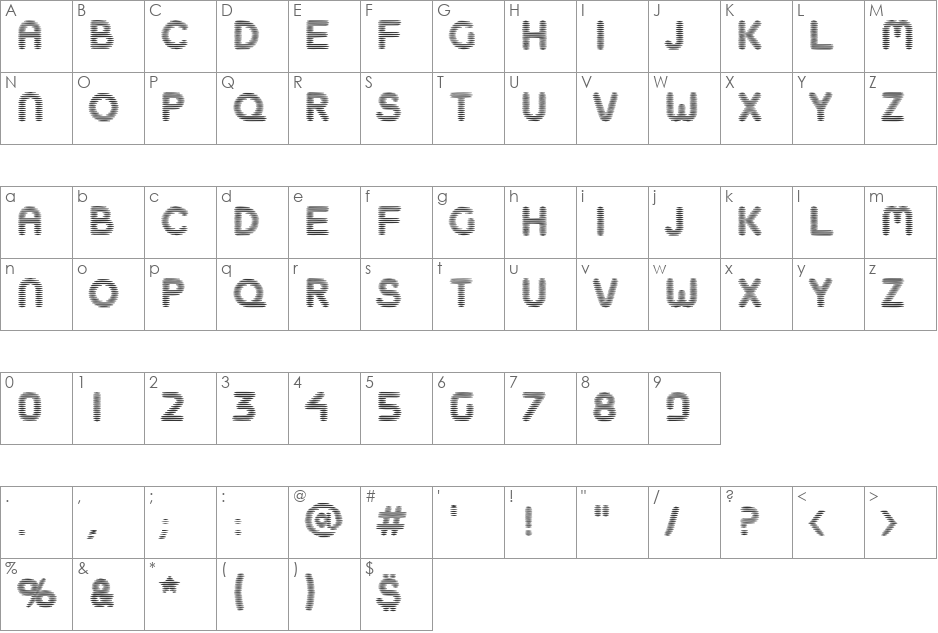 BoobToob font character map preview