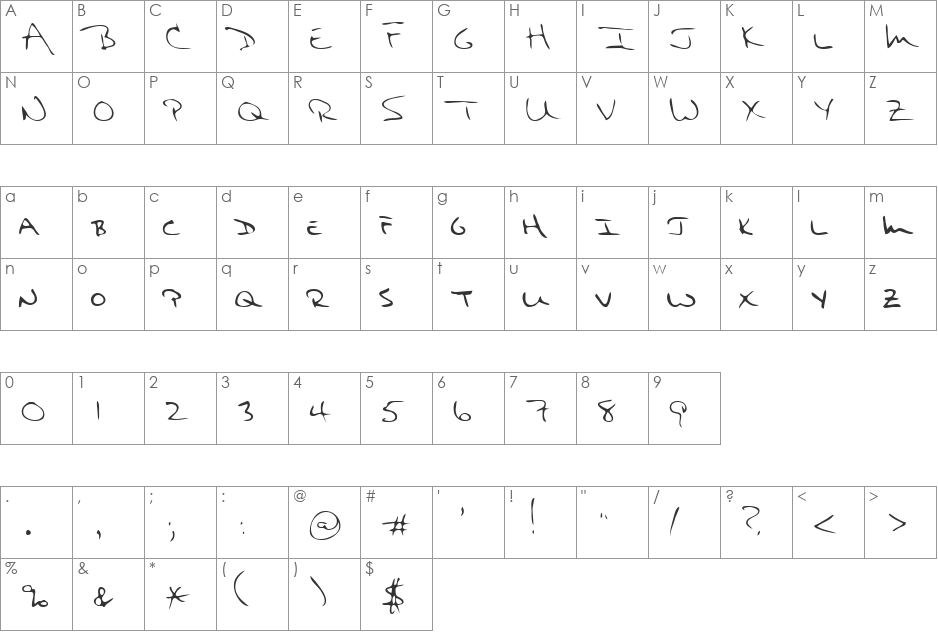 Boods font character map preview
