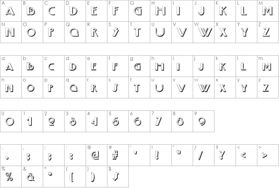 Boogie Nights ShadowNF font character map preview