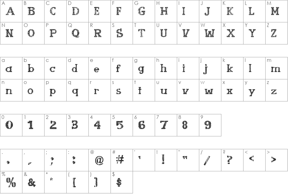 Booklet Cordel font character map preview