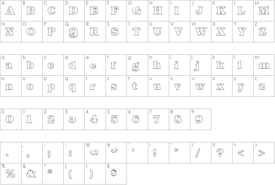 Bookman Outline font character map preview