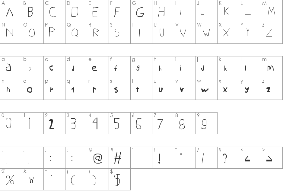 Bookz 'n' Poopz font character map preview