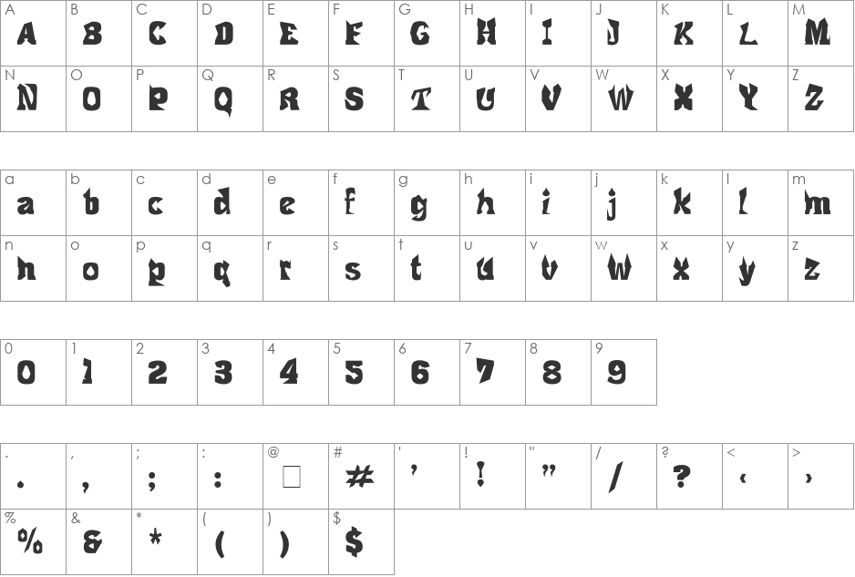 Aapex font character map preview