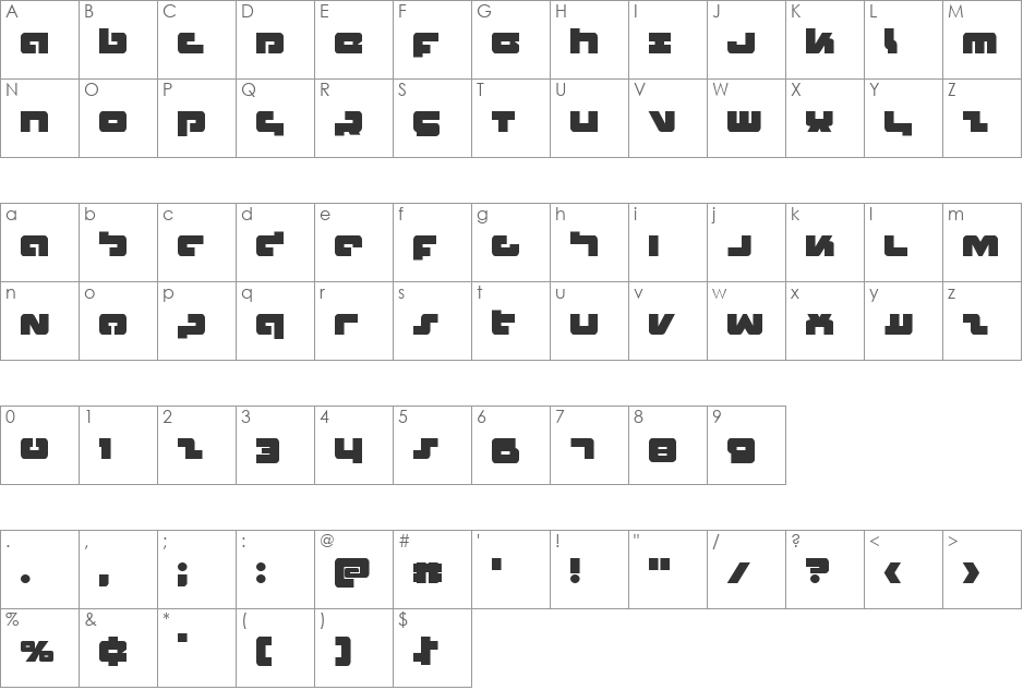 Boomstick font character map preview