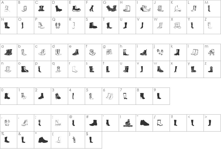 Boots font character map preview