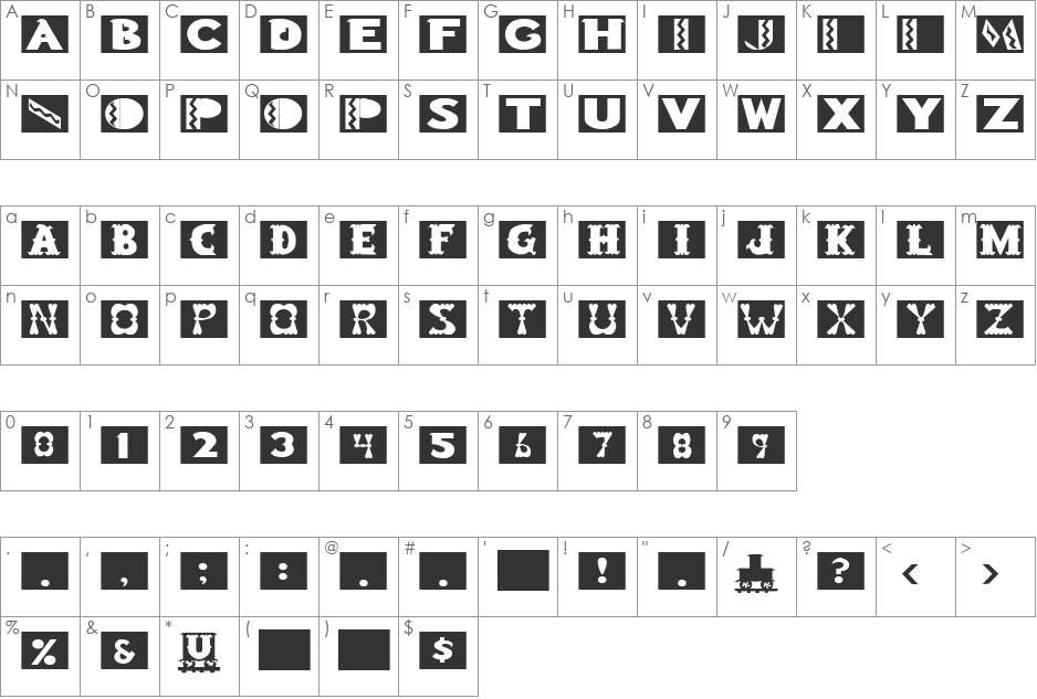 Boots 1 font character map preview