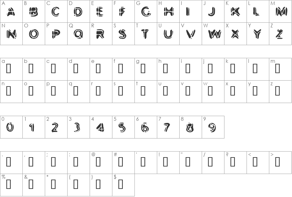 Bootyneck font character map preview
