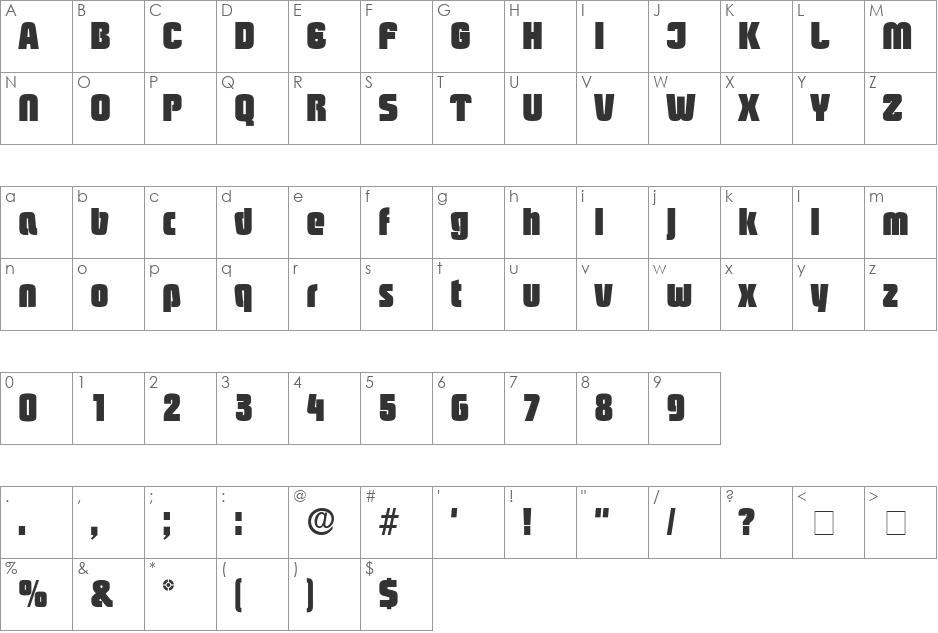 Boozle Display SSi font character map preview