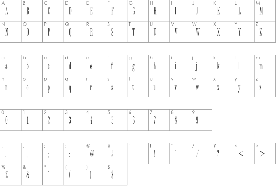 BordeauxDReg font character map preview