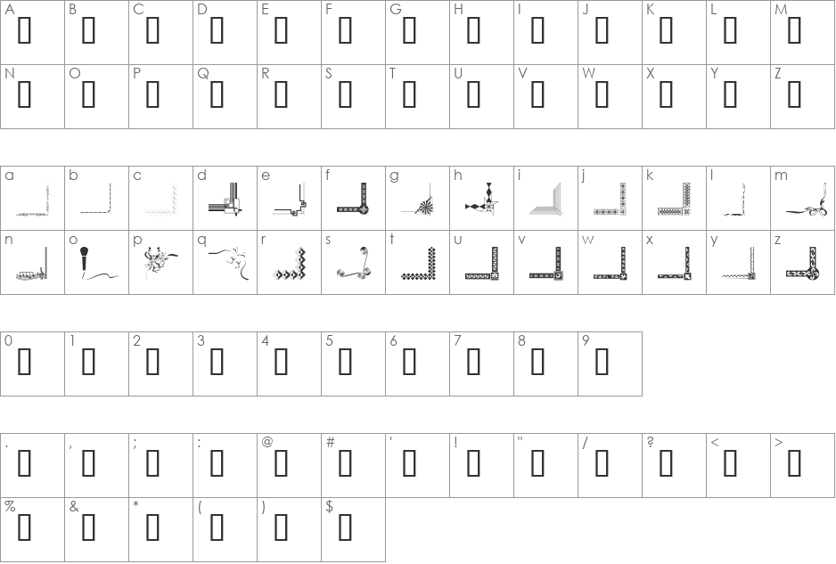 Border Corners font character map preview