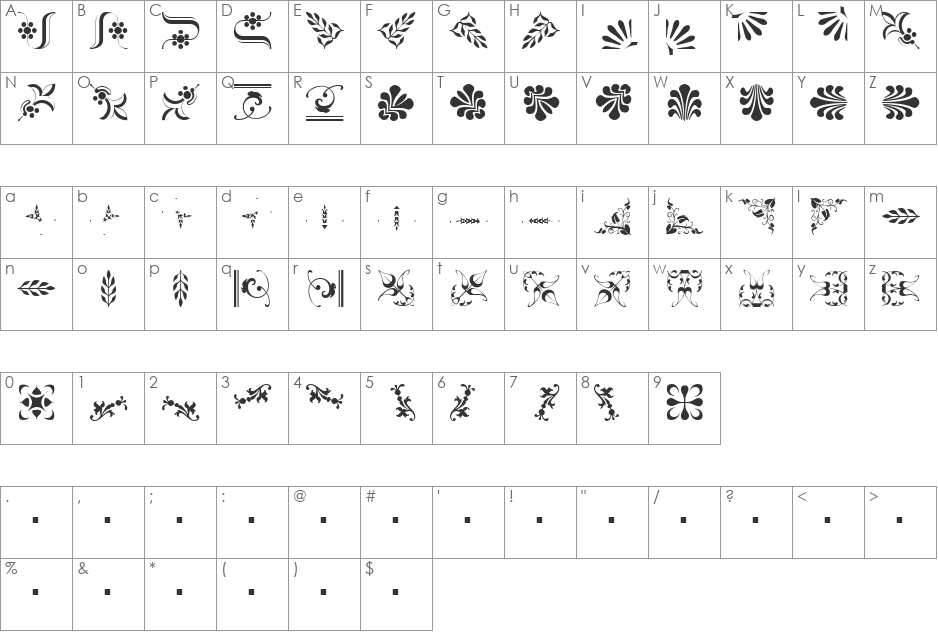 Borderbats-Fleur2 font character map preview