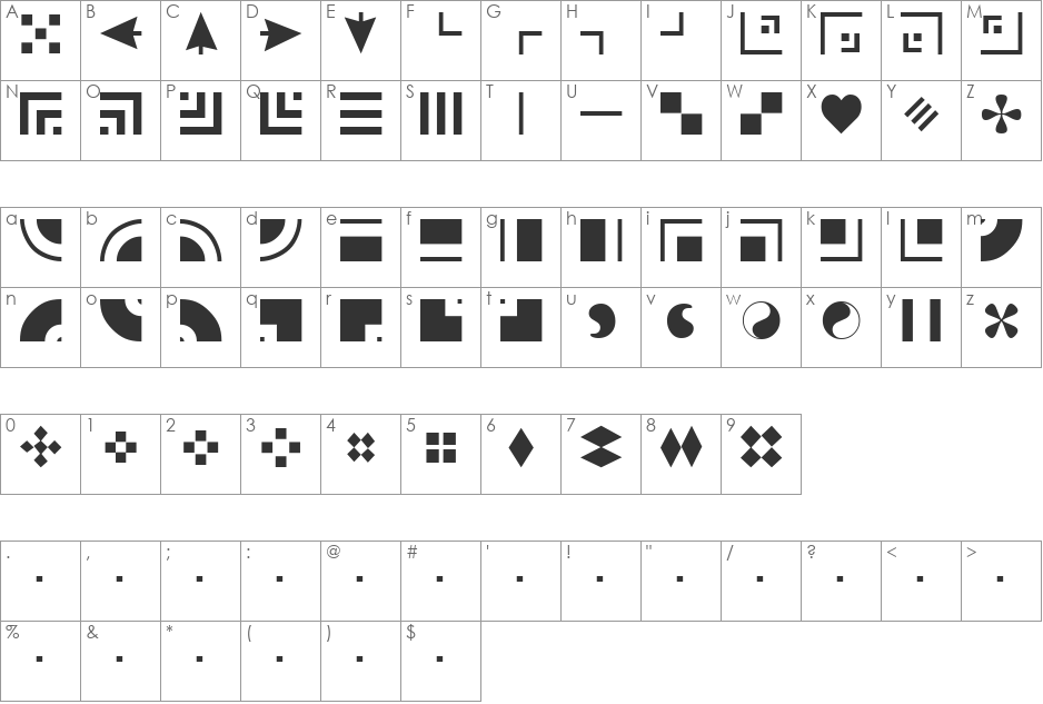 Borderbats-Geo font character map preview
