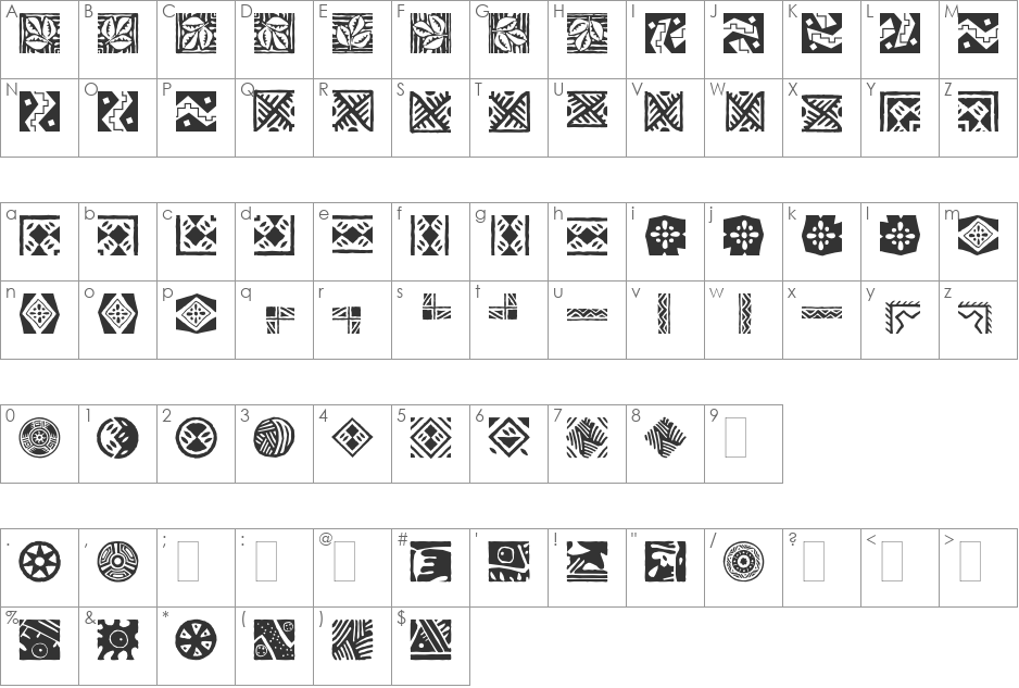 BorderfontCulturalsPlain font character map preview