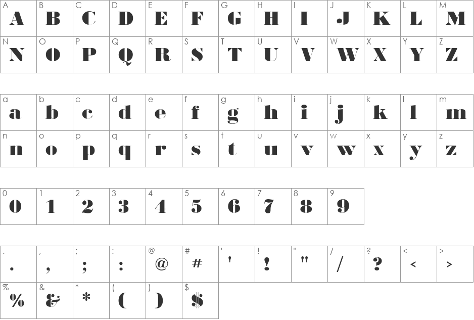 BorderlineLarge font character map preview