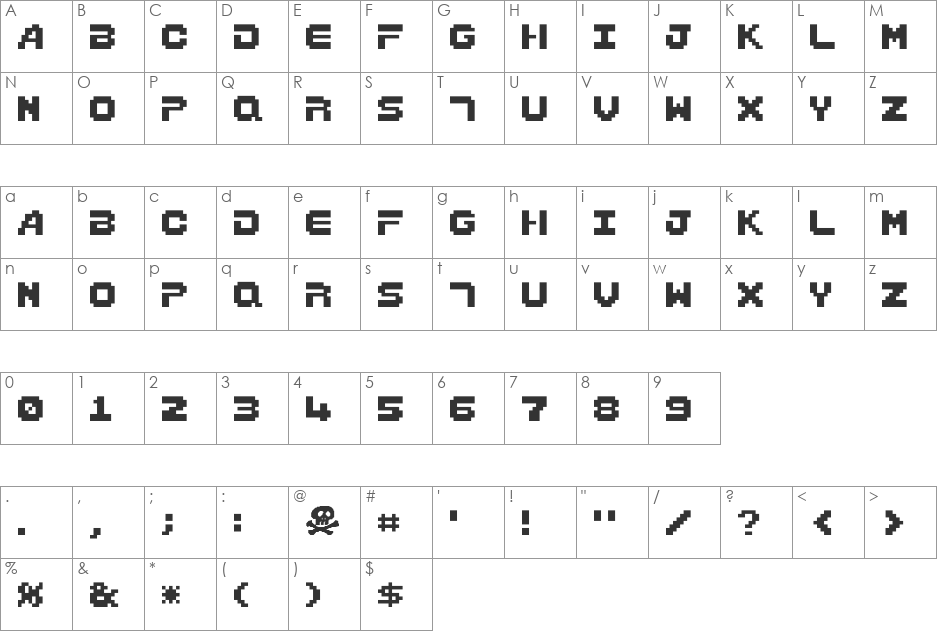 Bordersprite font character map preview
