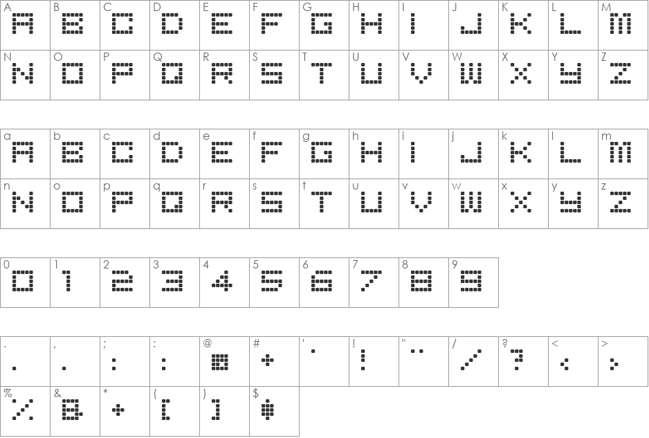 Bored font character map preview