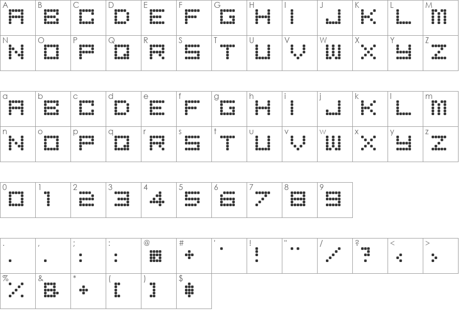 Bored font character map preview