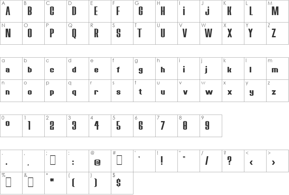 Bored Robots KG font character map preview