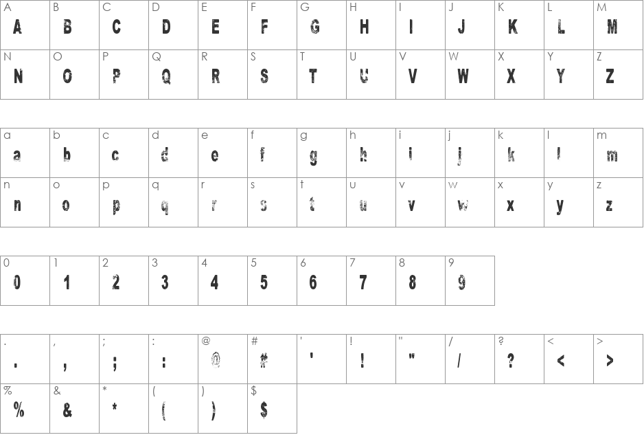 BORing font character map preview