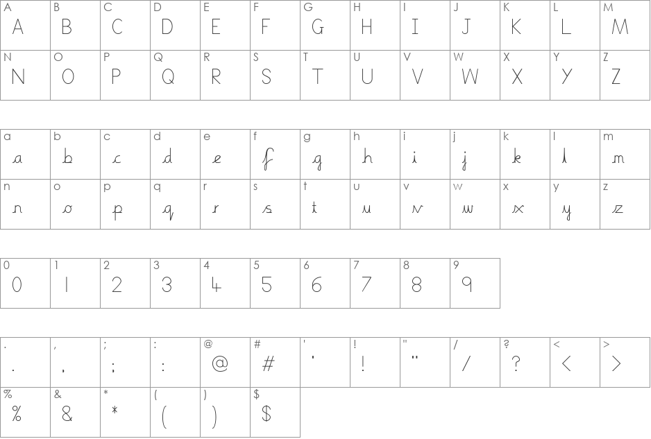 Boring Joined font character map preview