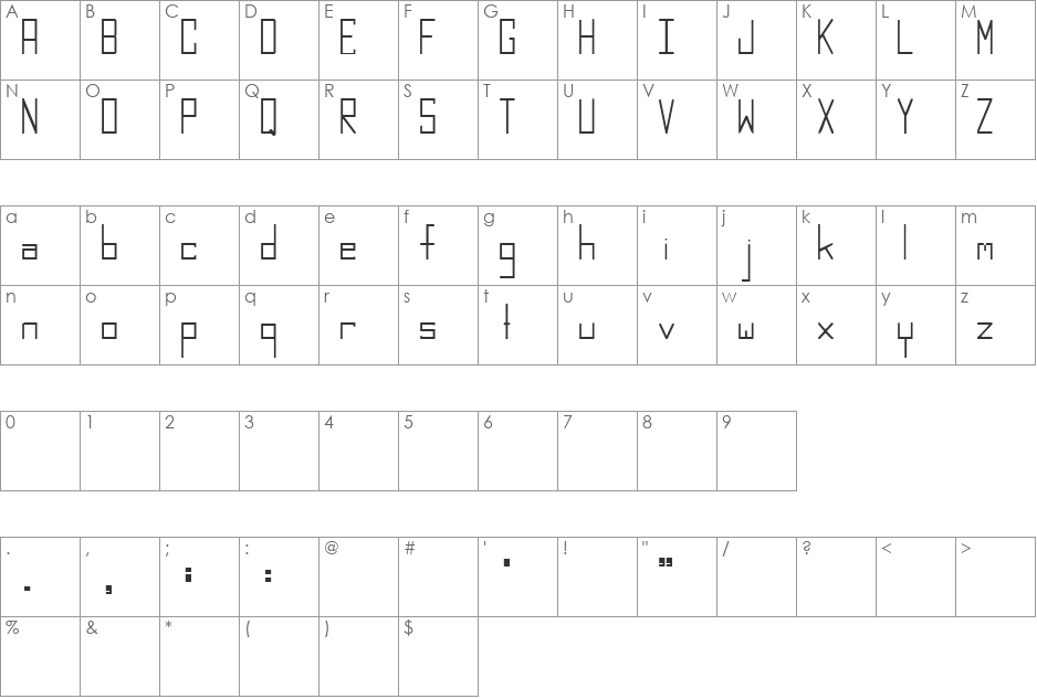 Boring Squared font character map preview